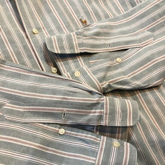 POLO Ralph Lauren Vintage Men's Green Striped OCBD - Size 16/34 - Picture 11 of 11